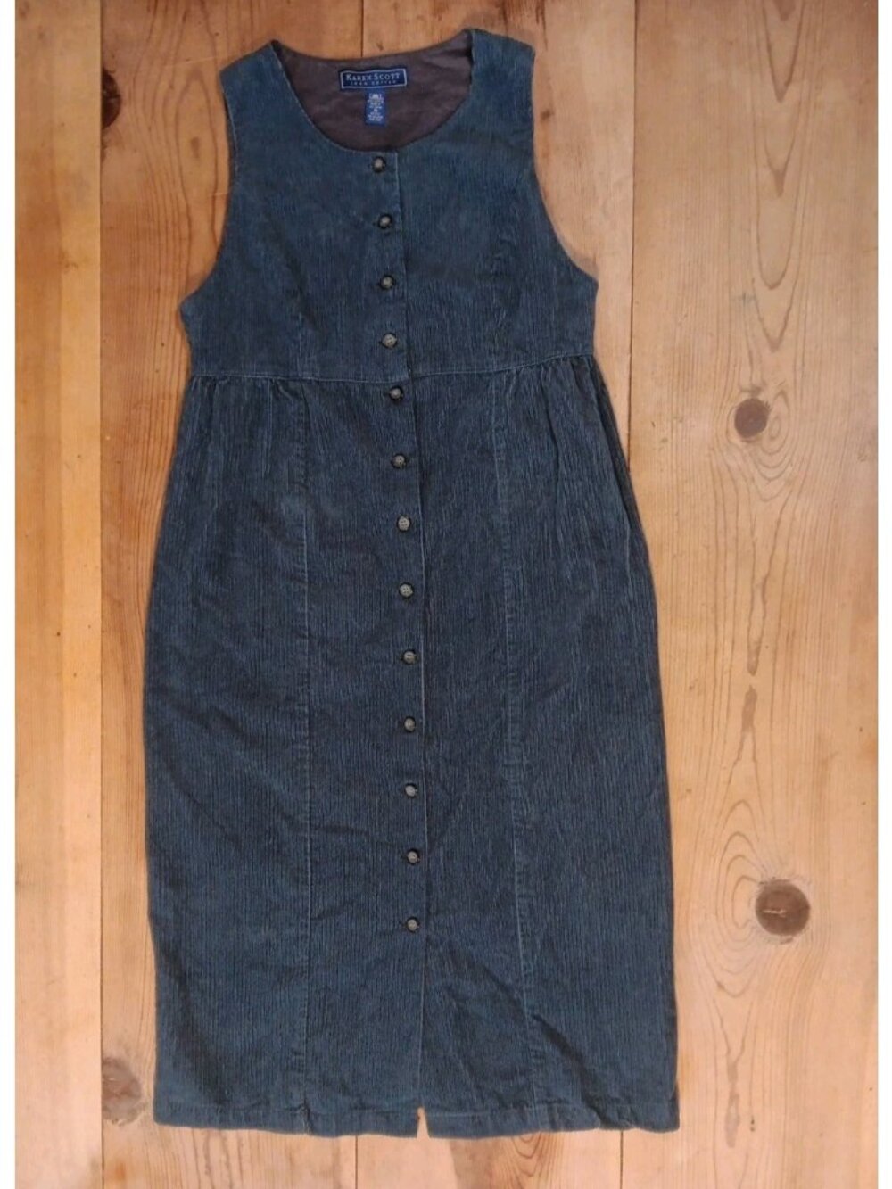 Karen Scott Jumper Midi Dress Womens 10 Blue Corduroy Cotton Modest Button Up